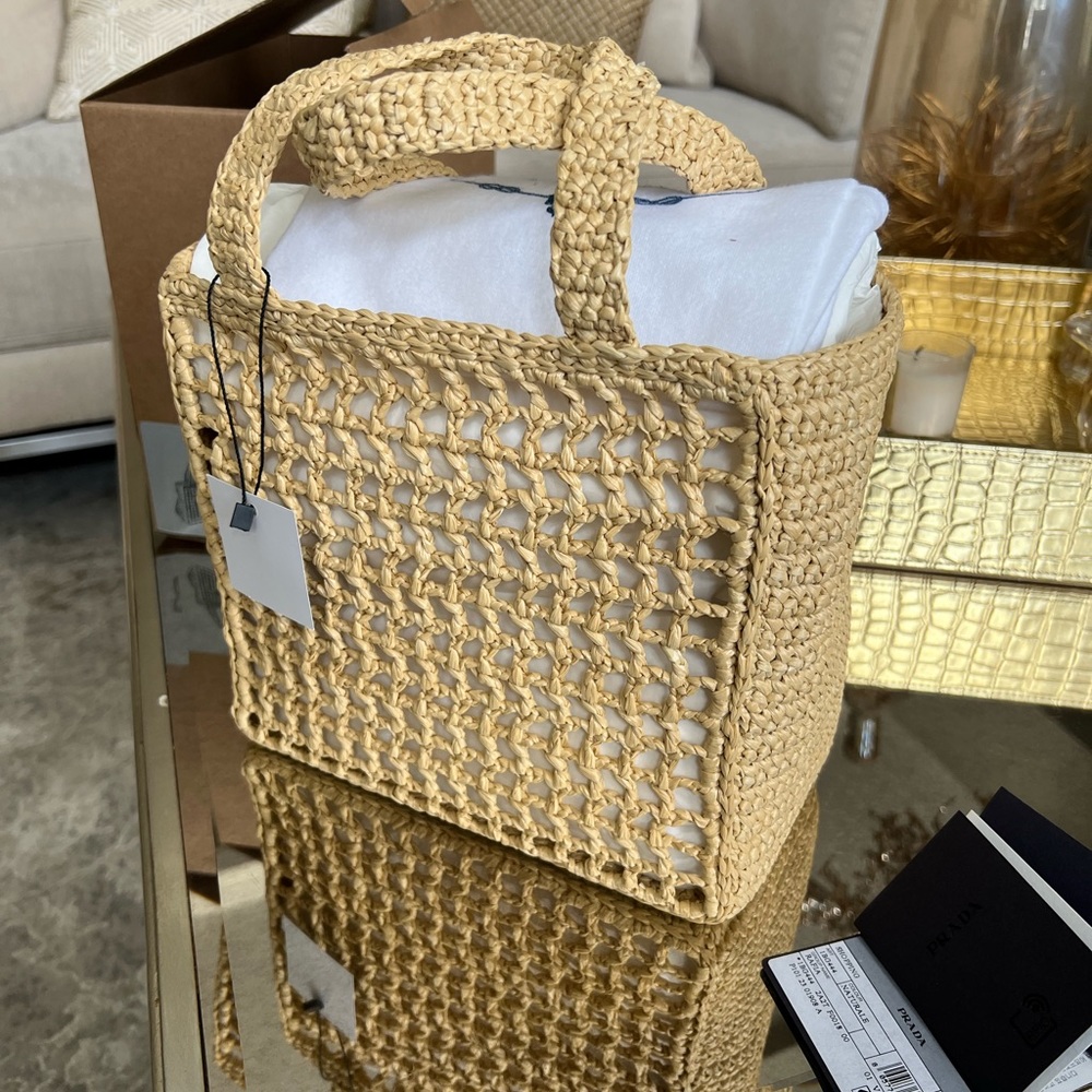 Prada small crochet raffia tote bag - Picture 12 of 16